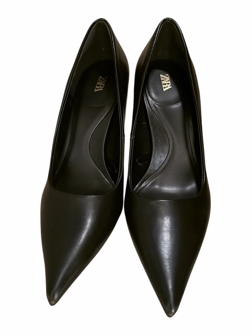 Zara Black Pointed Toe Leather Heels